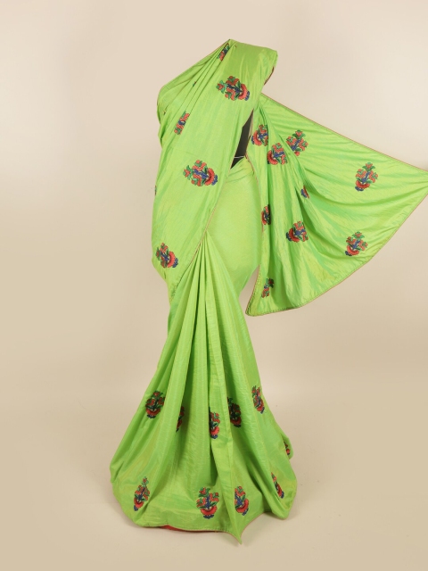 

Pothys Green & Red Floral Embroidered Art Silk Saree