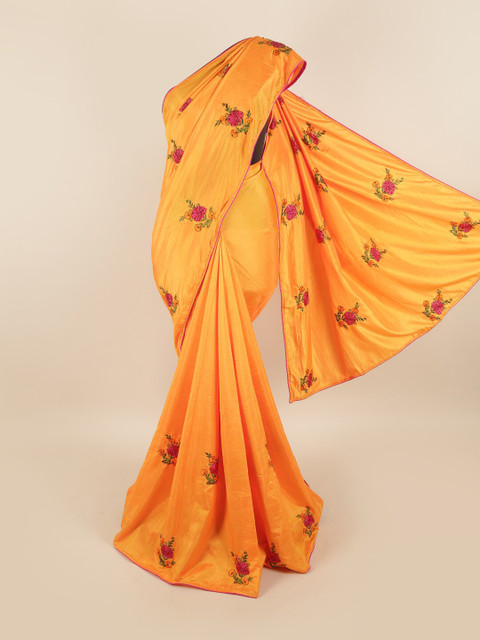 

Pothys Yellow & Pink Floral Art Silk Saree