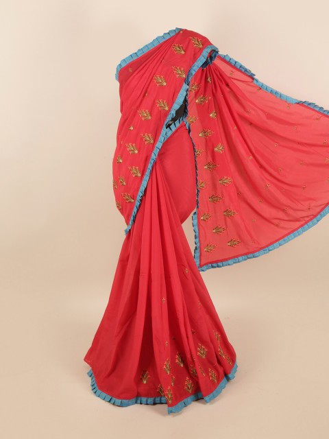 

Pothys Red & Blue Floral Art Silk Saree