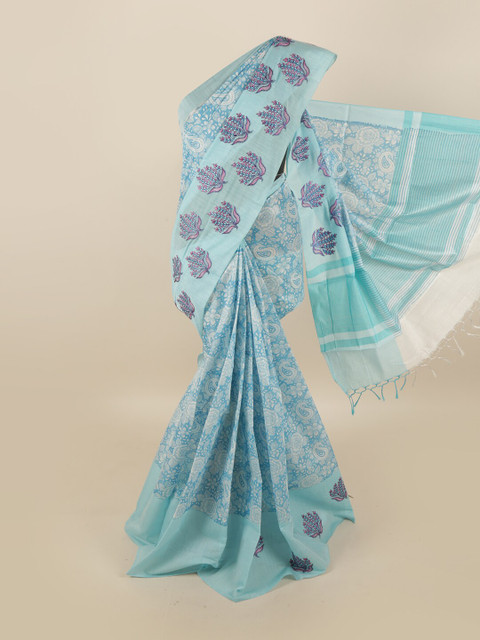 

Pothys Blue & Purple Floral Tissue Saree