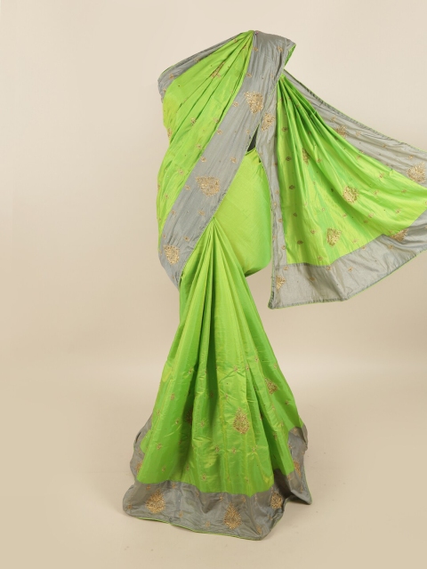 

Pothys Green & Grey Floral Beads and Stones Art Silk Saree