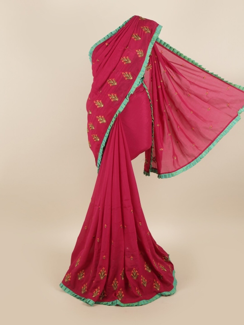 

Pothys Magenta & Green Floral Embroidered Art Silk Saree