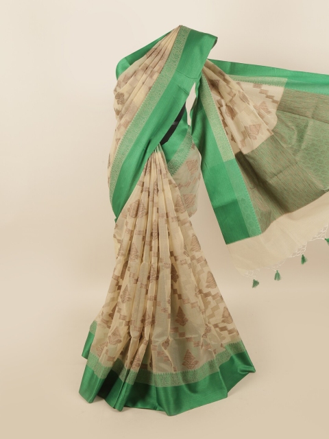 

Pothys Cream-Coloured & Brown Woven Design Supernet Saree