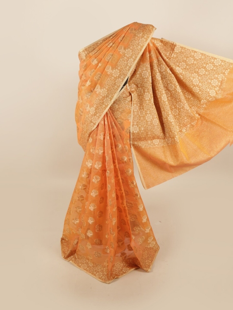 

Pothys Orange & Tan Woven Design Zari Supernet Saree
