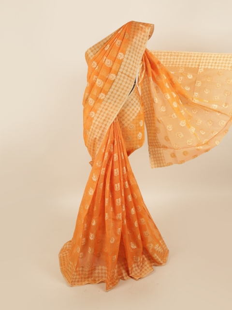 

Pothys Orange Floral Zari Supernet Saree