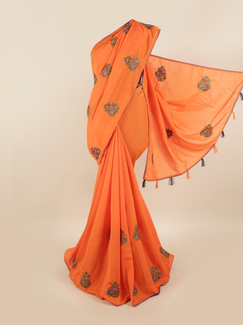 

Pothys Orange & Blue Floral Embroidered Sana Silk Saree