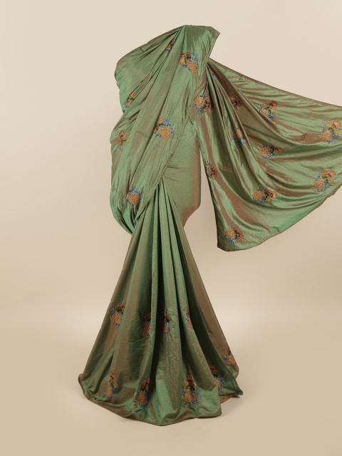 

Pothys Olive Green & Pink Floral Embroidered Sana Silk Saree