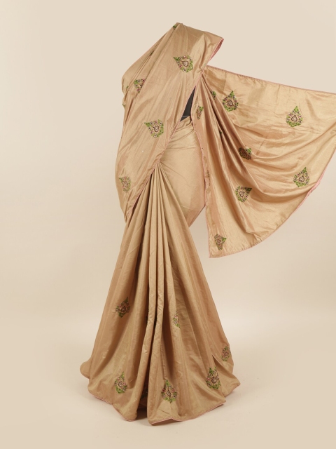 

Pothys Tan Brown Floral Embroidered Sana Silk Saree