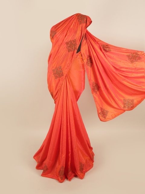 

Pothys Orange Floral Embroidered Sana Silk Saree