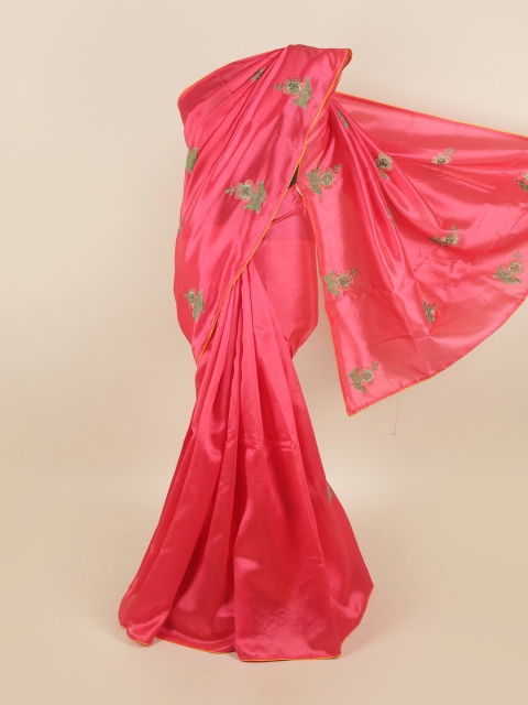 

Pothys Pink & Yellow Floral Embroidered Sana Silk Saree