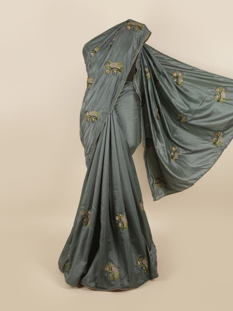 

Pothys Grey & Gold-Toned Floral Embroidered Sana Silk Saree