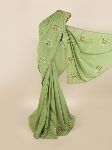 

Pothys Green & Peach-Coloured Floral Embroidered Sana Silk Saree