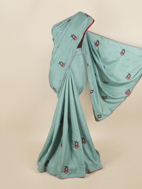 

Pothys Blue & Pink Floral Embroidered Sana Silk Saree