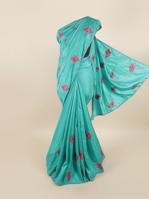 

Pothys Blue & Pink Floral Embroidered Sana Silk Saree