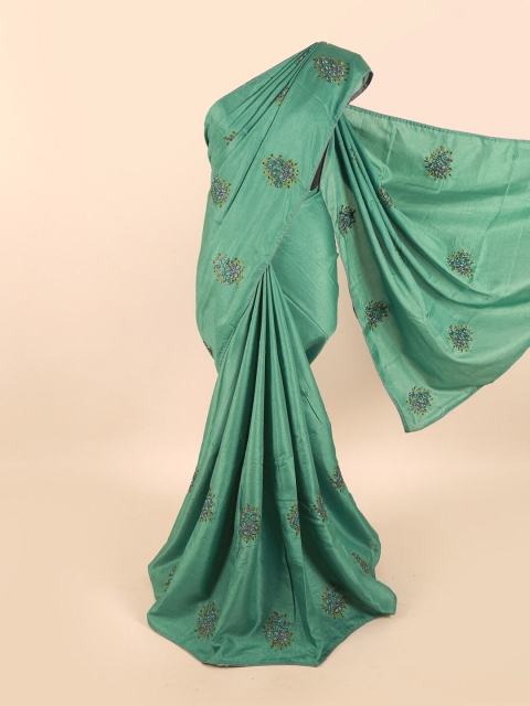 

Pothys Green Floral Embroidered Beads & Stones Sana Silk Saree