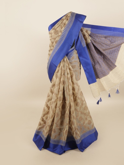 

Pothys Cream-Coloured & Blue Woven Design Supernet Saree