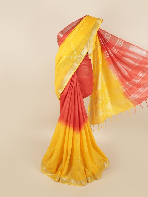 

Pothys Red & Yellow Colourblocked Saree