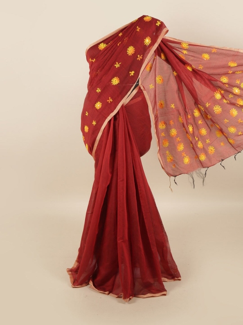 

Pothys Maroon & Yellow Floral Embroidered Saree