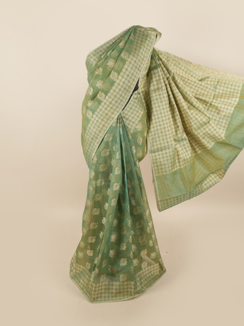 

Pothys Green & Beige Floral Supernet Saree