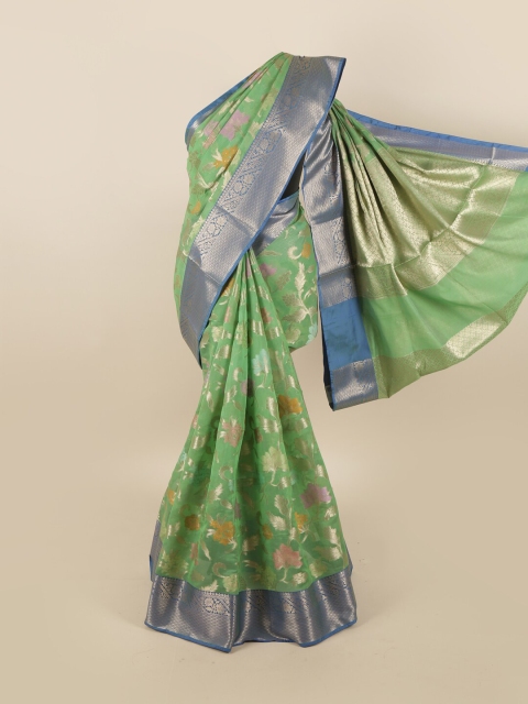 

Pothys Green & Blue Floral Tissue Saree