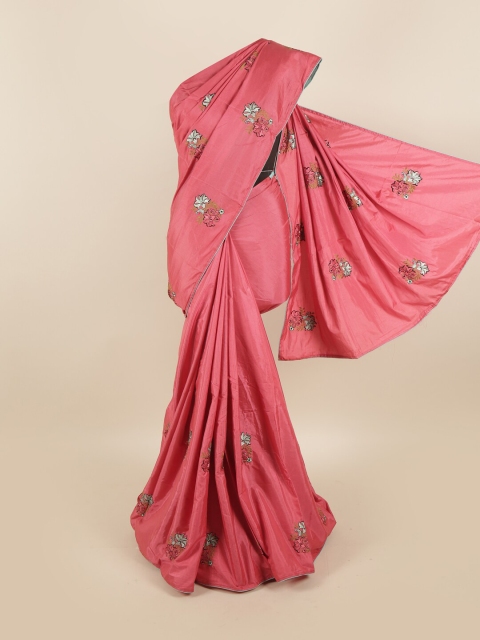 

Pothys Pink & Blue Floral Embroidered Sana Silk Saree