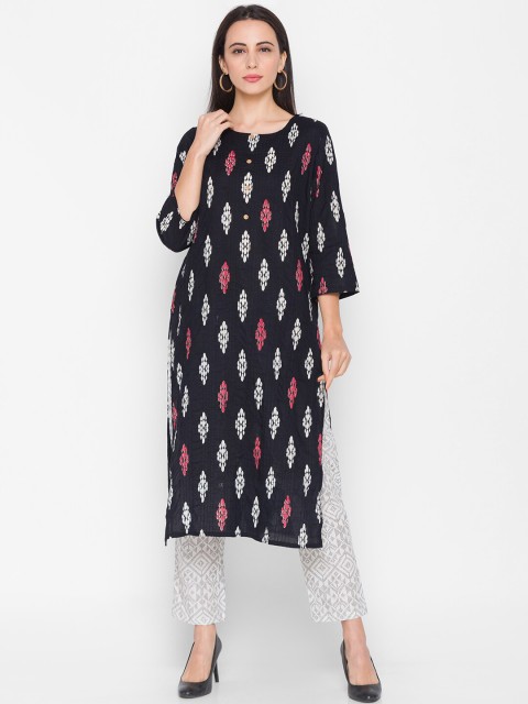 

ZOLA Women Black Ethnic Motifs Printed Regular Pure Cotton Kurta with Trousers