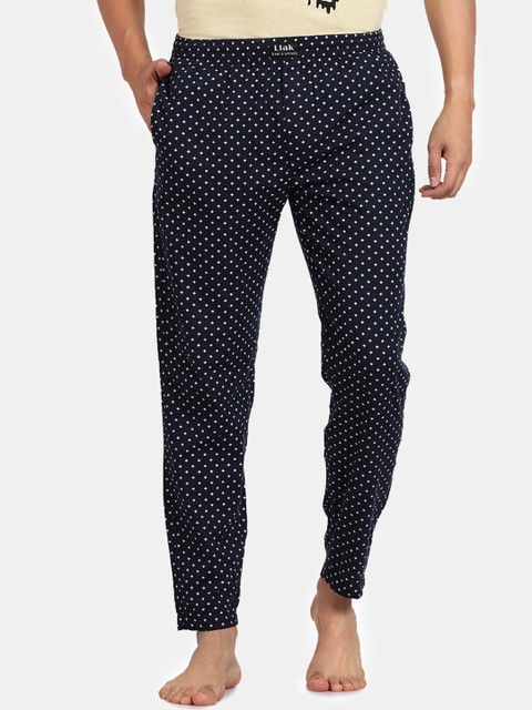 

Llak Jeans Navy Blue & White Polka Dots Printed Cotton Lounge Pants