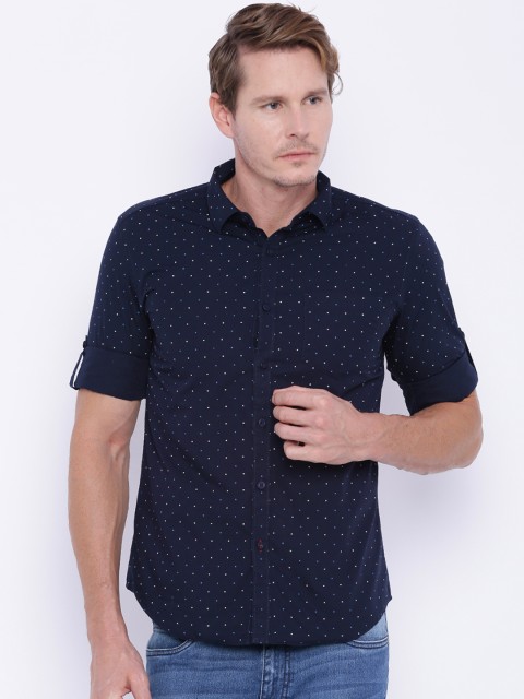 

HIGHLANDER Men Navy Slim Fit Printed Casual Shirt, Navy blue