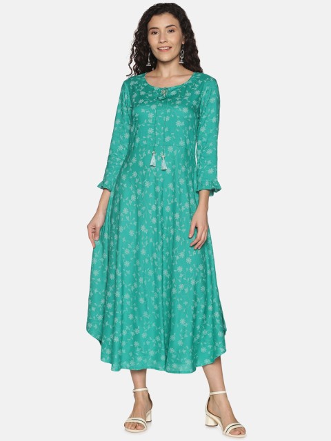 

Saffron Threads Turquoise Blue Floral A-Line Dress