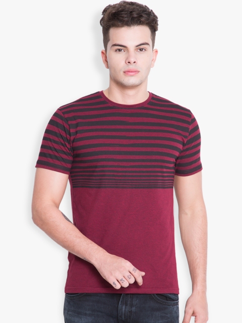

HIGHLANDER Men Maroon & Black Striped T-shirt
