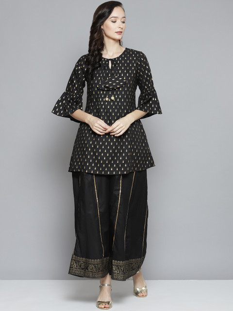

Bhama Couture Women Black Regular Kurti with Palazzos