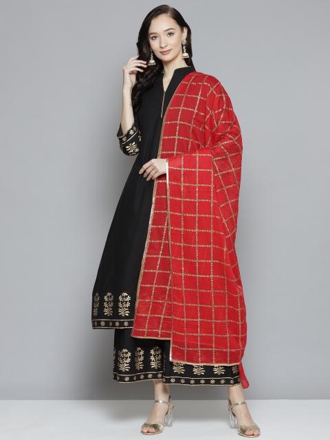 

Bhama Couture Women Black Floral Regular Kurta with Palazzos & With Dupatta