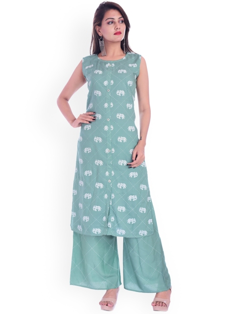 

PNEHA Women Green Floral Printed Regular Kurti with Palazzos