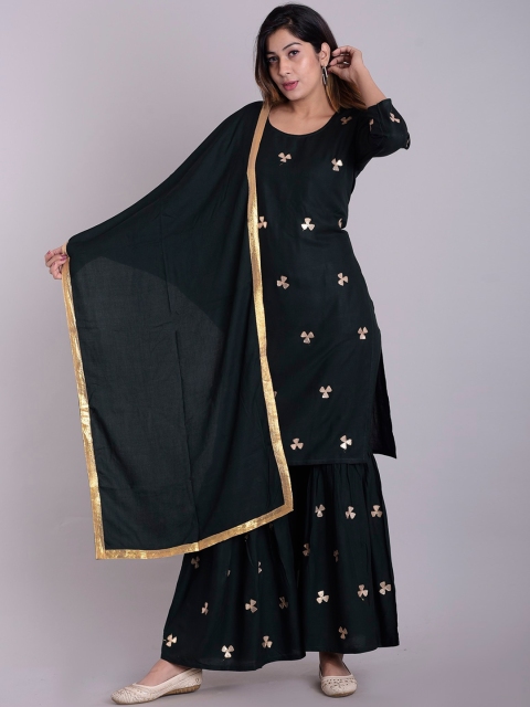 

PNEHA Women Green Embroidered Regular Kurta with Palazzos & With Dupatta