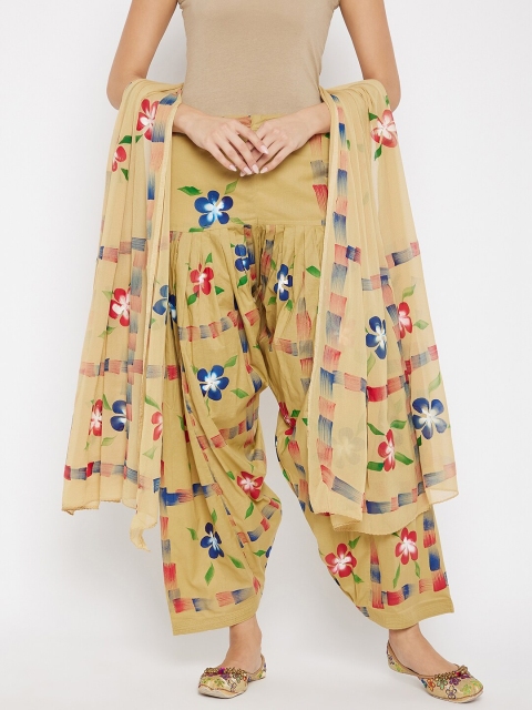 

Clora Creation Women Beige & Blue Floral Printed Cotton Loose-Fit Salwar With Dupatta