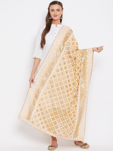 

Clora Creation Peach-Coloured Embroidered Dupatta with Gotta Patti