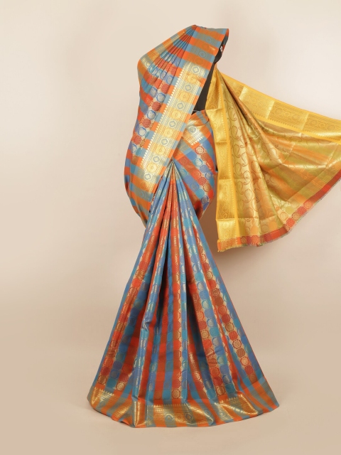 

Pothys Blue & Orange Woven Design Pure Silk Saree