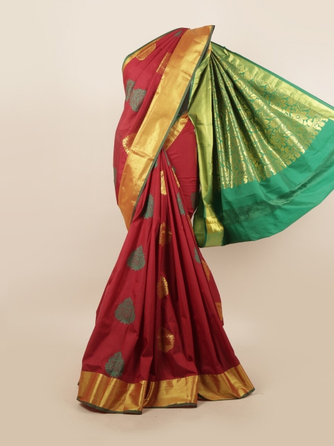

Pothys Maroon & Green Ethnic Motifs Pure Silk Saree