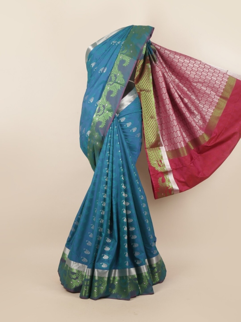 

Pothys Blue & Green Ethnic Motifs Pure Silk Saree