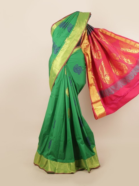 

Pothys Green & Gold-Toned Ethnic Motifs Pure Silk Saree