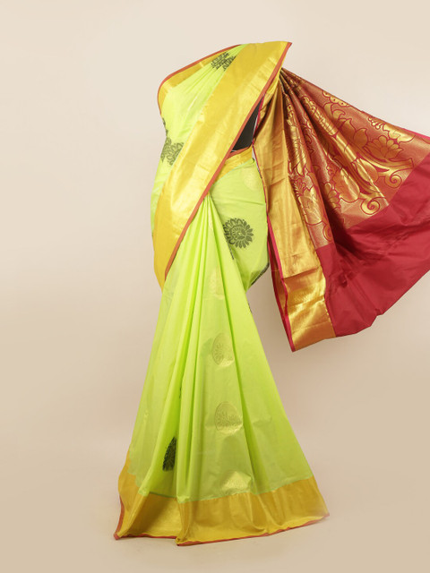 

Pothys Green & Red Ethnic Motifs Pure Silk Saree