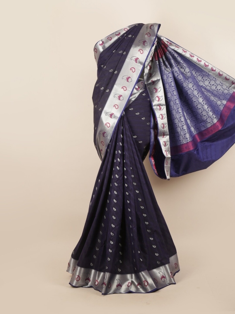 

Pothys Blue & Silver-Toned Ethnic Motifs Pure Silk Saree