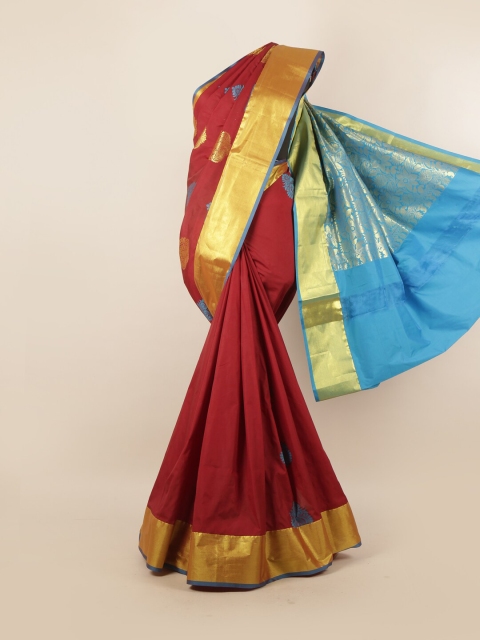 

Pothys Maroon & Blue Ethnic Motifs Pure Silk Saree