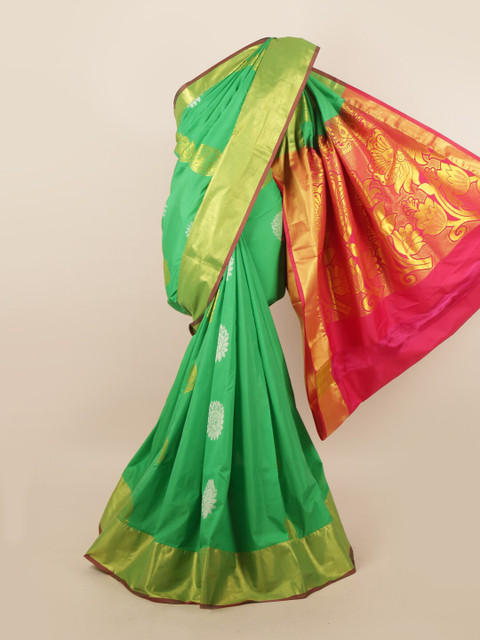 

Pothys Green & Pink Ethnic Motifs Pure Silk Saree