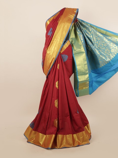 

Pothys Maroon & Blue Ethnic Motifs Pure Silk Saree