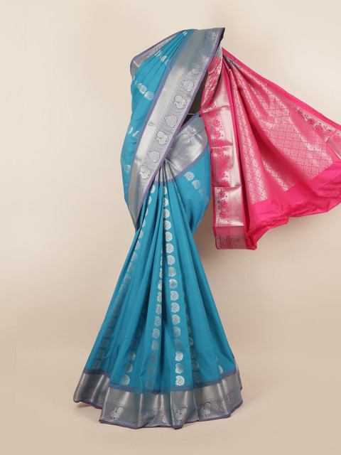 

Pothys Blue & Pink Ethnic Motifs Pure Silk Saree