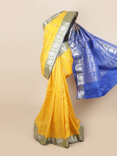 

Pothys Yellow & Blue Ethnic Motifs Pure Silk Saree