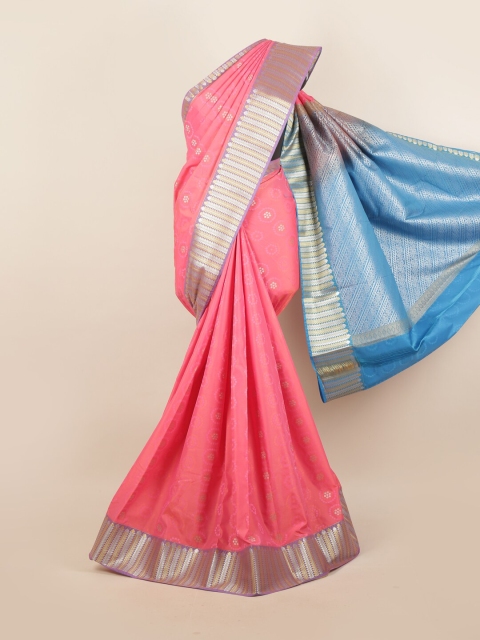

Pothys Pink & Blue Ethnic Motifs Zari Pure Silk Saree