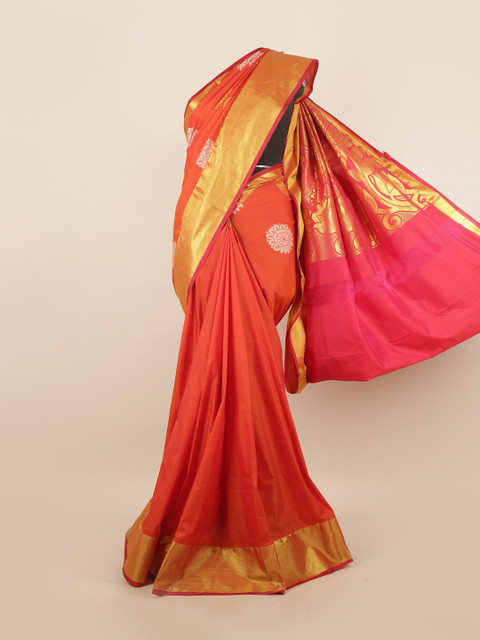 

Pothys Orange & Gold-Toned Ethnic Motifs Pure Silk Saree