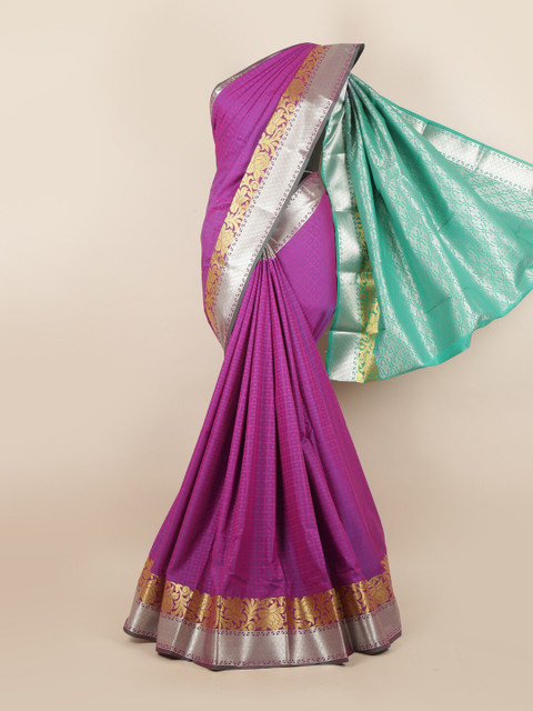 

Pothys Lavender & Turquoise Blue Woven Design Pure Silk Saree